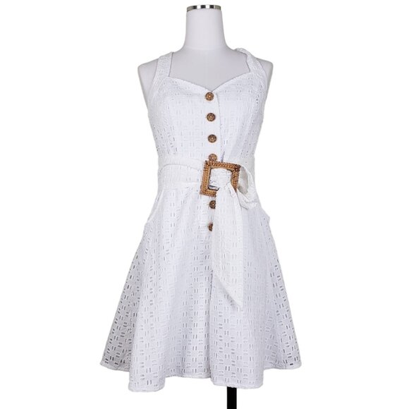 Anthropologie Cotton White Eyelet Romper Dress 4 Culottes  *SLIGHT FLAW* - Picture 1 of 13